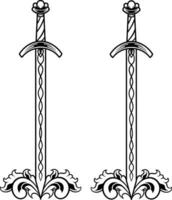 Vector sword illustration with ornament and wings