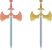 Vector sword illustration with ornament and wings