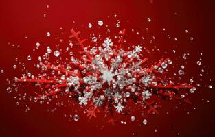 AI generated large snowflakes falling from a red background, photo