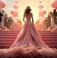 AI generated lady in pink gown walking down red carpet photo