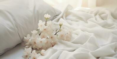 ai generado imagen de un cama con blanco mantas, foto
