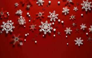 AI generated large snowflakes falling from a red background, photo