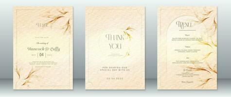 Wedding invitation card template gold design with nature leaf vector