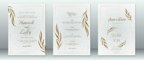 Luxury wedding invitation card template with gold nature leaf vector