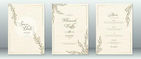Golden wedding invitation card template luxury design vector
