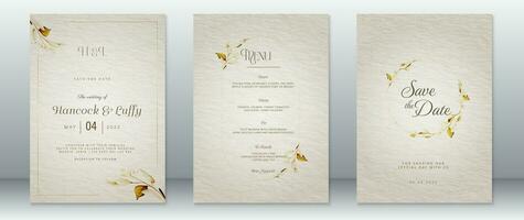 Wedding invitation card template vintage design with nature leaf vector