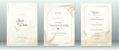 Elegant wedding invitation card template with gold frame vector