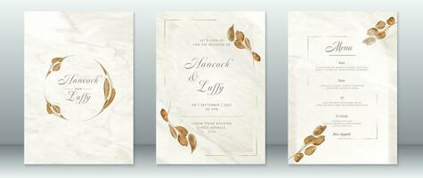 Luxury wedding invitation card template of gold nature design vector