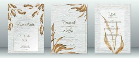 Wedding invitation card template luxury of gold nature design vector