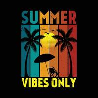 verano vibraciones solo, Clásico puesta de sol camiseta diseño vector