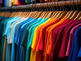 AI generated tshirt colors displayed on a rack, photo