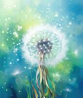 AI generated dandelion in front of an autumn green background, photo