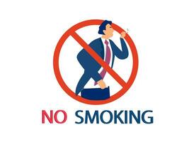 Smoking man inside prohibited sign in flat design. No smoking concept. vector