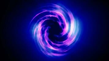 Looped twirl circle of stripes and lines of bright purple beautiful magical energy glowing neon, round frame. Abstract background video