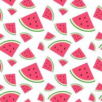 Fresh and juicy watermelons slices. Seamless pattern on white background. vector