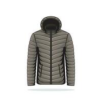 The puffer jacket full zip front closure, adorned with a stylish zipper pull, allows for easy wear and temperature control. vector