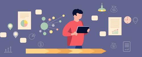 Business performance analysis, benchmark metrics audit concept. vector