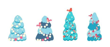 Stickers, New Year and Christmas trees. Christmas decorations, hand drawn vector