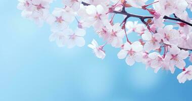 AI generated cherry blossoms wallpaper on blue background, photo