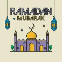 Cartoonish design Ramadan background with mosque vector