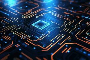AI generated Circuit board background. 3d rendering, 3d illustration, Abstract digital connection dots and lines, Technology background, AI Generated photo