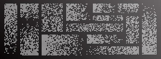 Pixel decay background. Scattered dotted pattern. Decay effect. Set pixel mosaic textures with simple round particles. illustration on a black background. vector