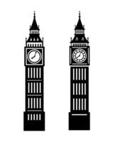 Big Ben tower silhouette isolated on white background. Vector flat illustration