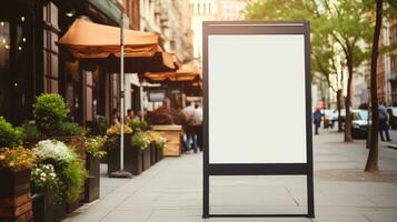 AI generated Blank restaurant shop sign or menu board with blank front realistic on a mockup template photo