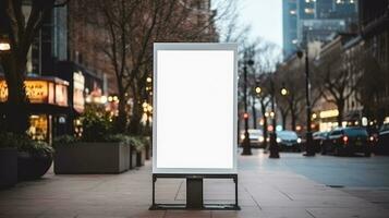 AI generated Blank restaurant shop sign or menu board with blank front realistic on a mockup template photo