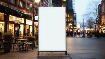 AI generated Blank restaurant shop sign or menu board with blank front realistic on a mockup template photo