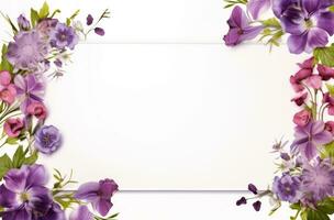 ai generado un blanco marco con flores a sitio en el medio, foto