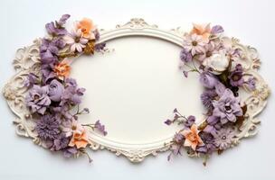 AI generated a white frame with flowers to place in the middle, photo