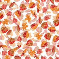 Vector hand drawn seamless pattern of fall leaves of birch, oak, maple, ash trees