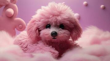 AI generated a pink furry dog that looks very sly, photo