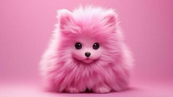 AI generated a pink furry dog that looks very sly, photo