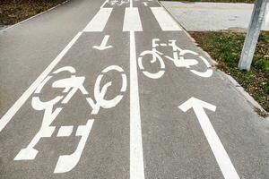 A bicycle path on the asphalt, a bicycle is drawn. photo