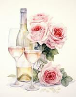 AI generated a glass of white wine and roses, photo