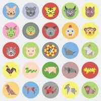 Icon set of Chinese Zodiac. Chinese Zodiac elements. Icons in color mate style. Good for prints, posters, logo, advertisement, decoration,infographics, etc. vector