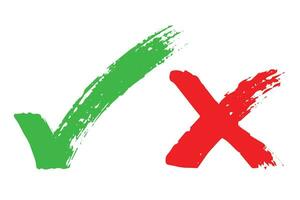 mano dibujado verde cheque marca y rojo cruzar marca marcador Derecha y incorrecto firmar clipart votación garabatear vector