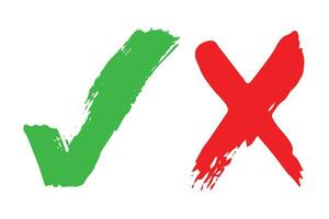 Hand drawn green check mark and red cross mark Marker right and wrong sign clipart Voting doodle vector