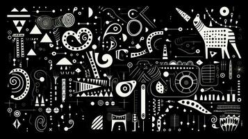 AI generated Abstract background with geometric shapes, lines, circles, dots. Hand drawn style. photo