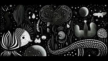 AI generated Abstract background with geometric shapes, lines, circles, dots. Hand drawn style. photo