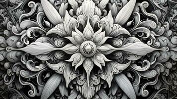 AI generated Abstract floral pattern in black and white colors. Gothic aesthetic photo