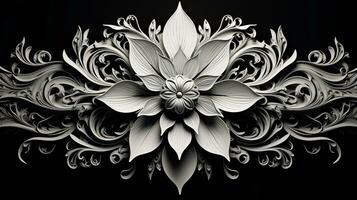 AI generated Abstract floral pattern in black and white colors. Gothic aesthetic photo