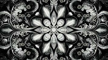 ai generado resumen floral modelo en negro y blanco colores. gótico estético foto