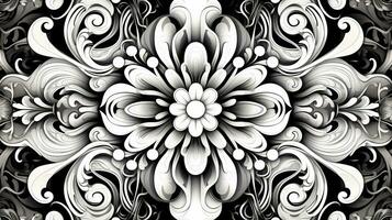 AI generated Abstract floral pattern in black and white colors. Gothic aesthetic photo