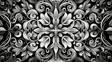 AI generated Abstract floral pattern in black and white colors. Gothic aesthetic photo