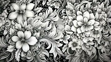 AI generated Abstract floral pattern in black and white colors. Gothic aesthetic photo