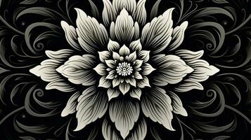 AI generated Abstract floral pattern in black and white colors. Gothic aesthetic photo