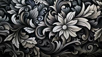 AI generated Abstract floral pattern in black and white colors. Gothic aesthetic photo